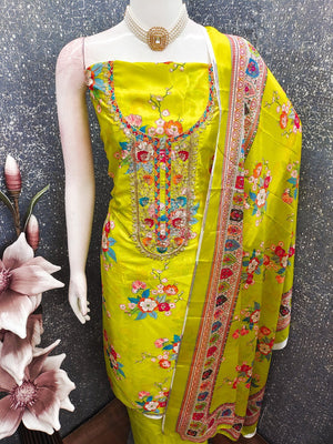 Green Floral Digital Printed Chinon Dress Material Designed for Chic Ethnic Styling - Image 2