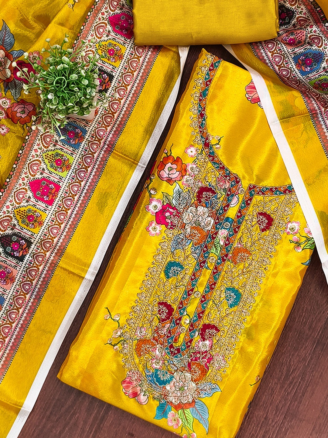 Mustard Floral Digital Printed Chinon Dress Material Designed for Chic Ethnic Styling - Image 5