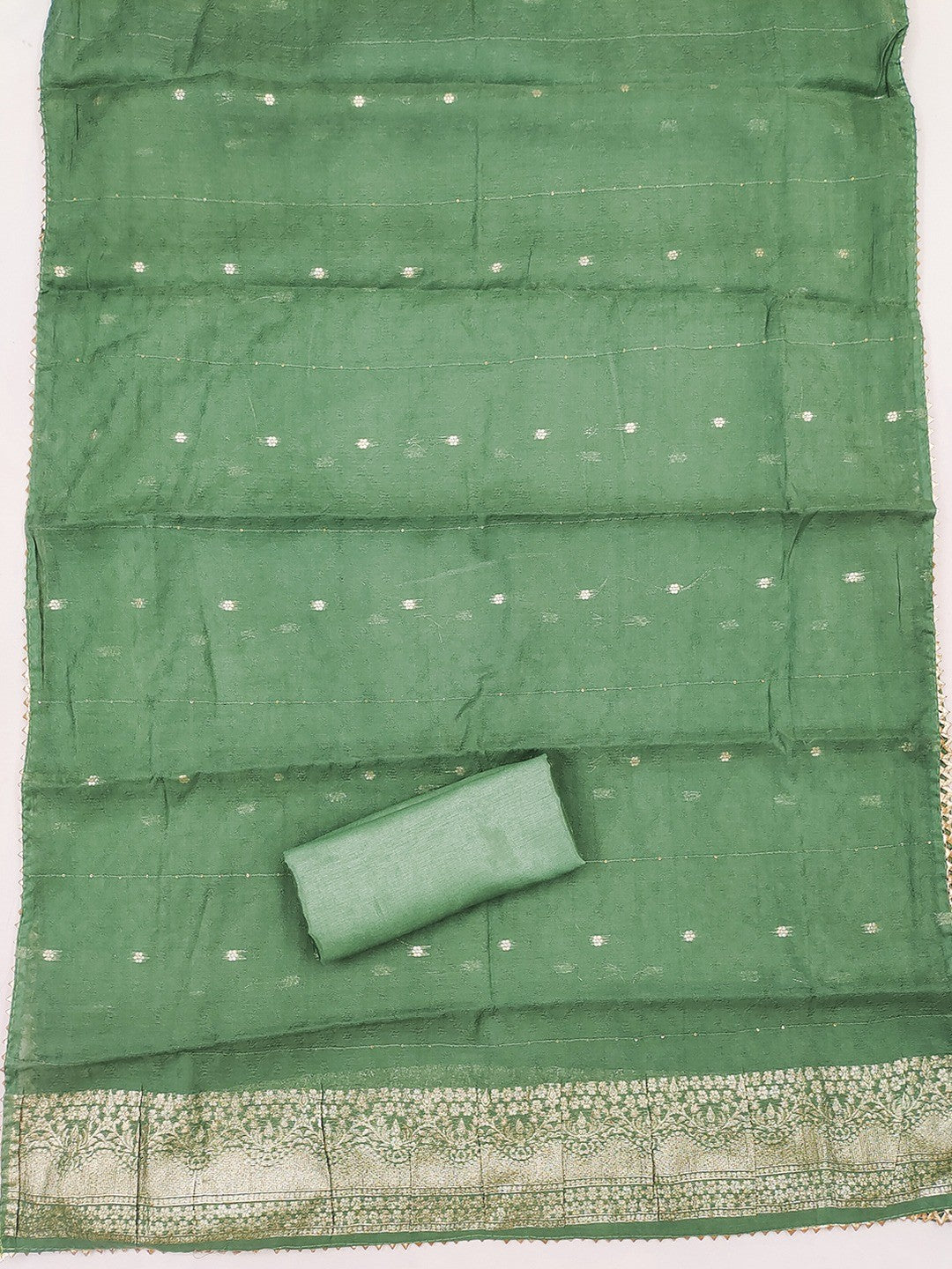 Green Elegant Modal Jacquard Dress Material Adorned with Intricate Zari Weaving - Image 2