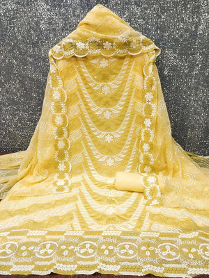 Elegant Yellow Floral Embroidered Georgette Dress Material With Delicate Sequins Work - Image 2