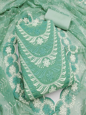 Elegant Turquoise Floral Embroidered Georgette Dress Material With Delicate Sequins Work - Image 2