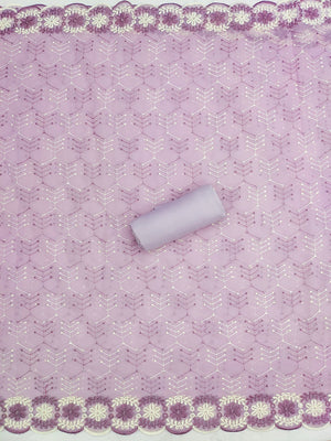 2Elegant Lavender Floral Embroidered Georgette Dress Material With Delicate Sequins Work - Image 2