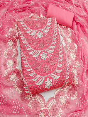 Elegant Pink Floral Embroidered Georgette Dress Material With Delicate Sequins Work - Image 2