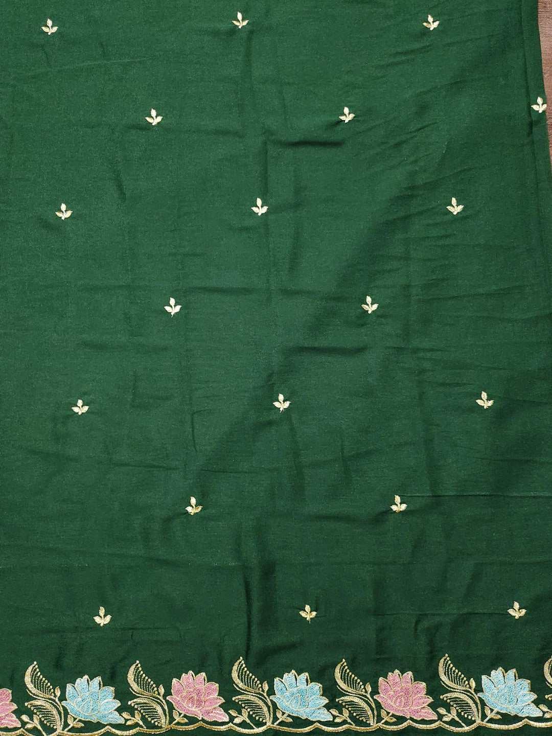 Designer Green Tussar Silk Saree with Premium Floral Embroidered Border Work - Image 2