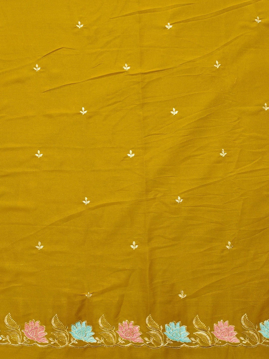 Designer Mustard Tussar Silk Saree with Premium Floral Embroidered Border Work - Image 2
