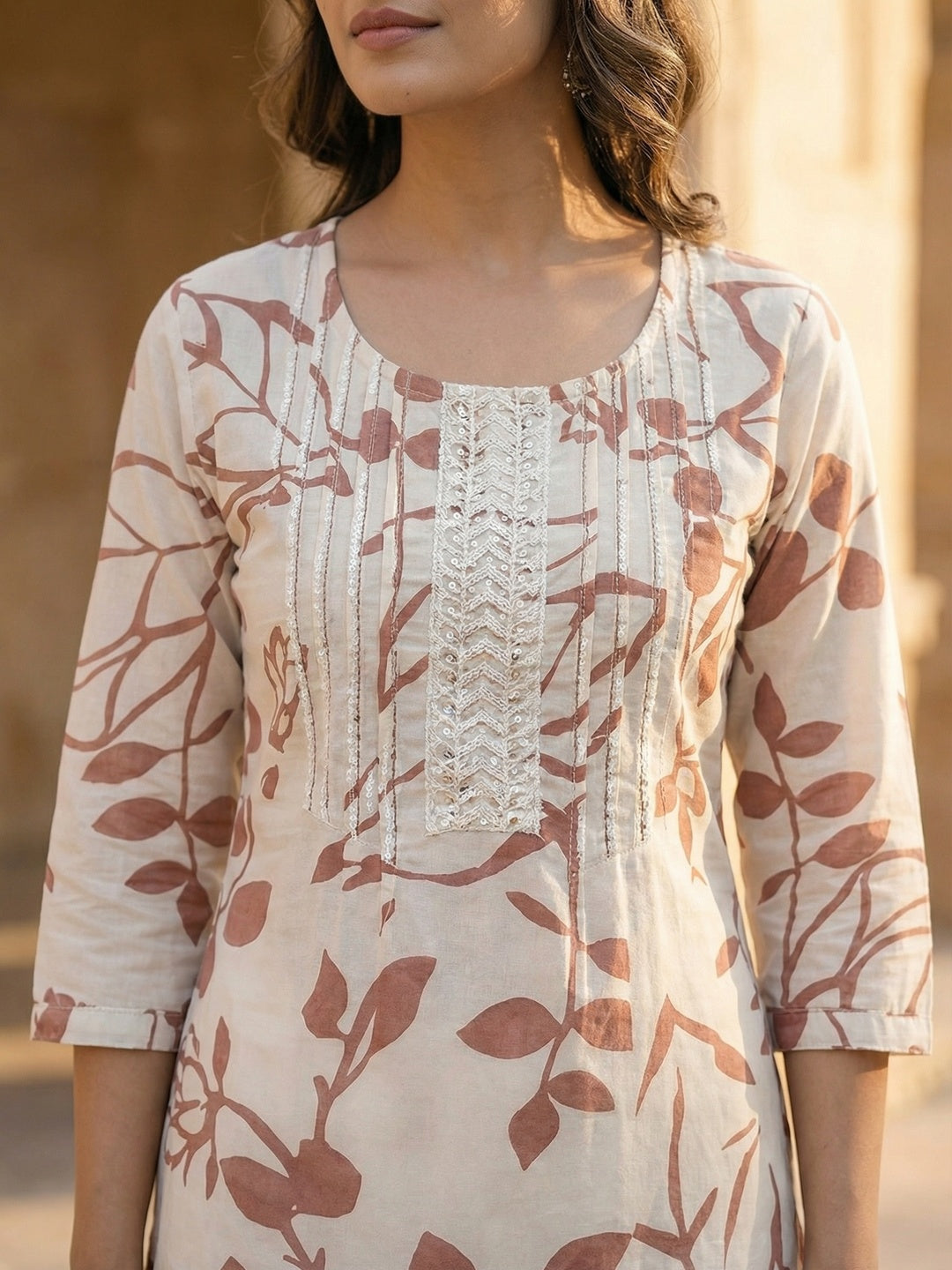 Elegant Summer Edit Offwhite Floral Printed Pure Cotton Top and Bottom Ensemble - Image 4