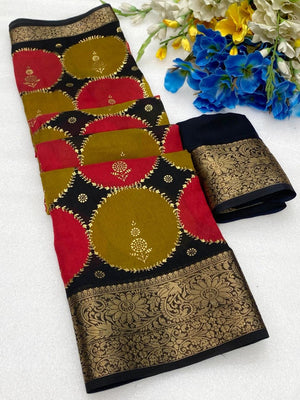Multicolor Georgette Saree with Geometric Print and Zari Border - Image 2