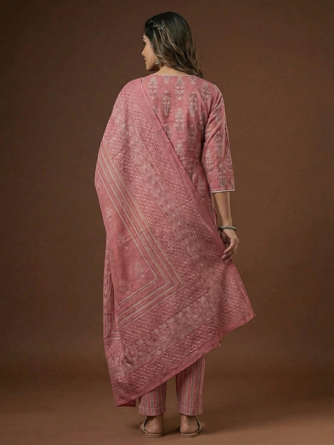 Festive Style Pink Printed Pure Cotton Kurta Salwar Suit for Special Occasions - Image 3