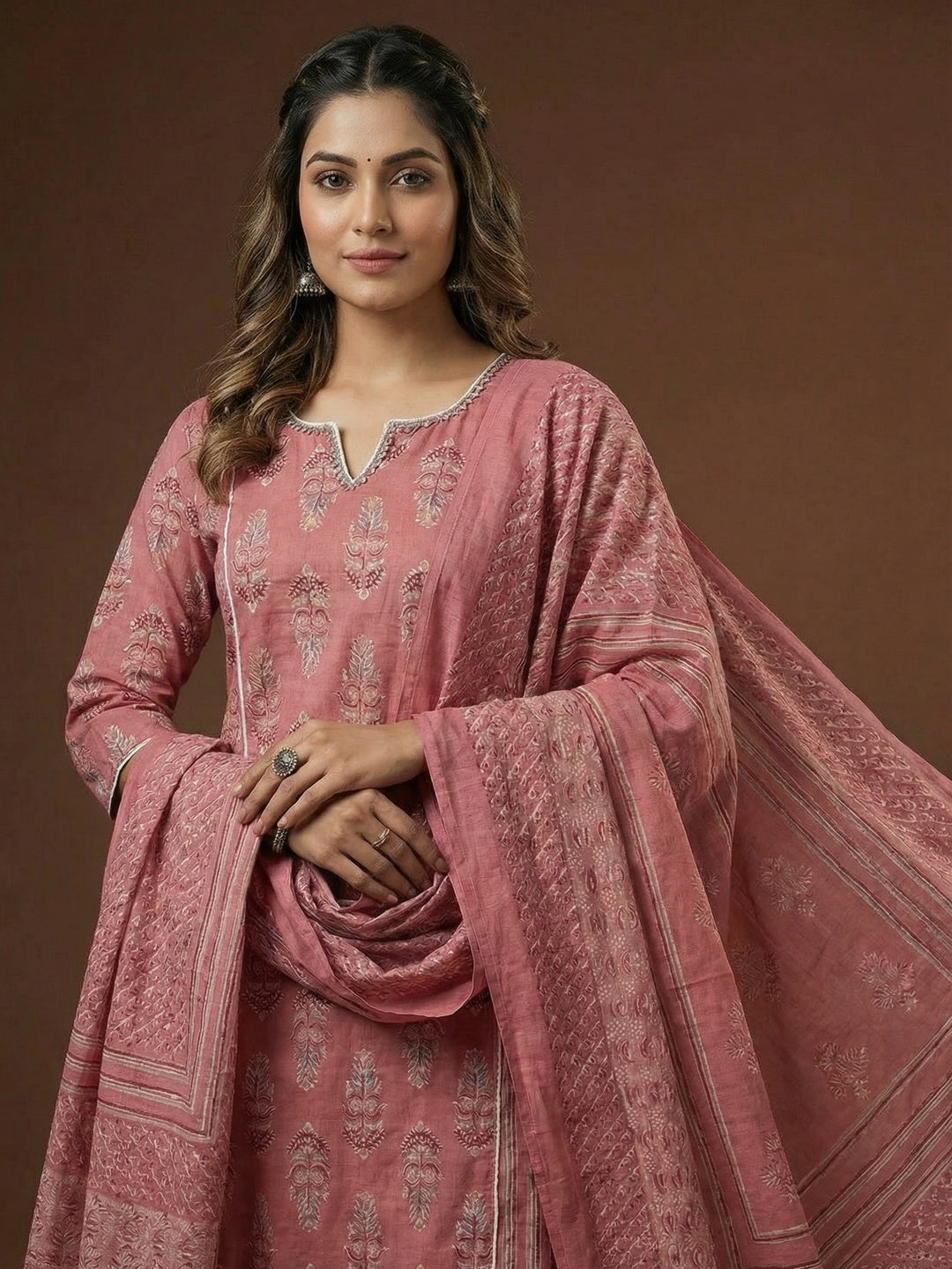 Festive Style Pink Printed Pure Cotton Kurta Salwar Suit for Special Occasions - Image 4