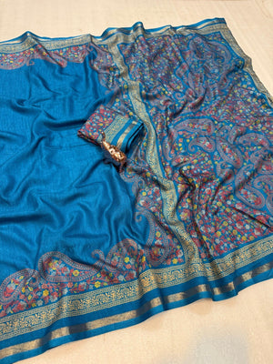 Teal Tussar Silk Saree with Classic Paisley Pattern and Refined Traditional Finish - Image 2