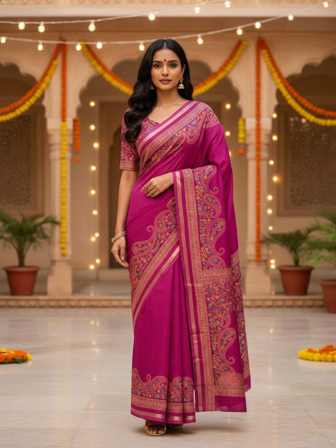 Magenta Tussar Silk Saree with Classic Paisley Pattern and Refined Traditional Finish - Image 1