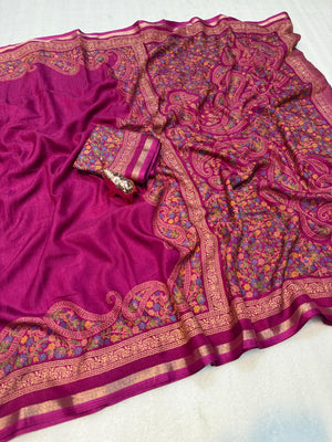Magenta Tussar Silk Saree with Classic Paisley Pattern and Refined Traditional Finish - Image 2
