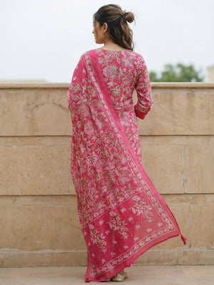 Beautiful Pink Floral Pattern Pure Cotton Kurta Salwar Set with Printed Dupatta - Image 2