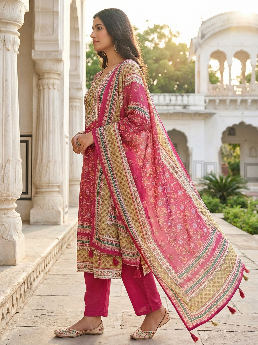 Soft and Breathable Pink Muslin Printed Salwar Suit Set for Summer Comfortable - Image 3