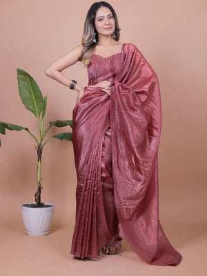 Deep Rust Solid Chiffon Saree Perfect for Parties & Festive Occasions - Image 1