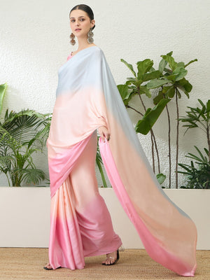 Elegant Multicolor Ombre Satin Saree With Luxurious Smooth Shaded Finish - Image 2