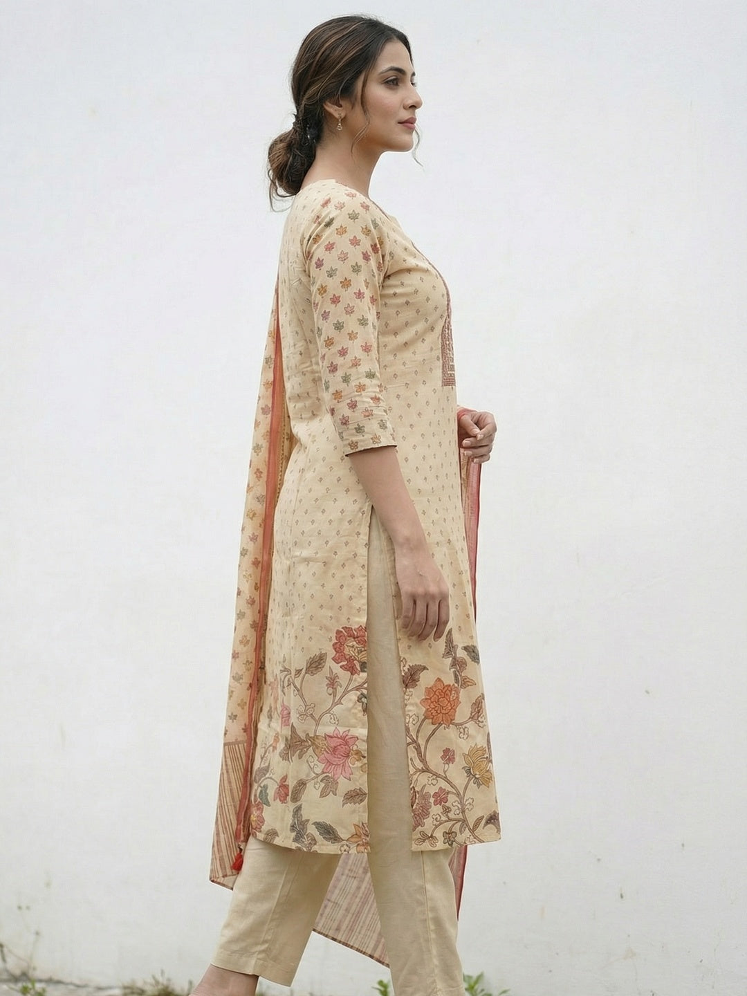 Comfortable Peach Pure Cotton Straight Fit Printed Salwar Suit Set for Everyday Ethnic Styling - Image 2