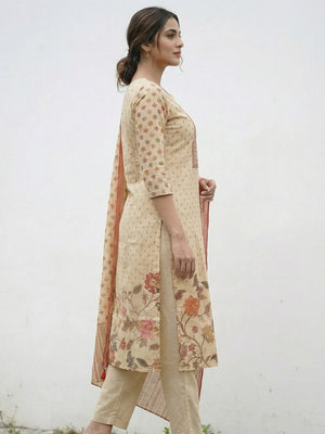 Comfortable Peach Pure Cotton Straight Fit Printed Salwar Suit Set for Everyday Ethnic Styling - Image 2