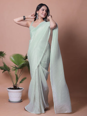 Mint Green Solid Chiffon Saree Perfect for Parties & Festive Occasions - Image 1