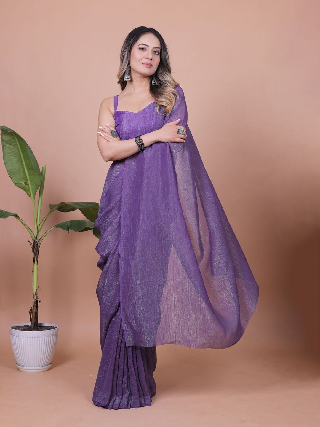 Royal Purple Solid Chiffon Saree Perfect for Parties & Festive Occasions - Image 6