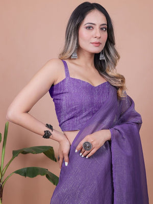 Royal Purple Solid Chiffon Saree Perfect for Parties & Festive Occasions - Image 2