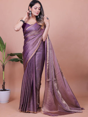 Pastel Purple Solid Chiffon Saree Perfect for Parties & Festive Occasions - Image 1