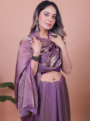Pastel Purple Solid Chiffon Saree Perfect for Parties & Festive Occasions - Image 2