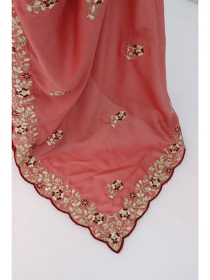 Designer Peach Vichitra Silk Saree with Artistic Embroidered Border for Timeless Ethnic Elegance - Image 2