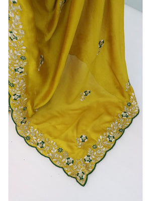 Designer Mustard Vichitra Silk Saree with Artistic Embroidered Border for Timeless Ethnic Elegance - Image 2