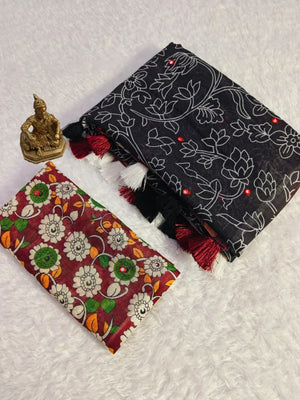Elegant Black Floral Print Chanderi Silk Saree with Blouse - Image 2