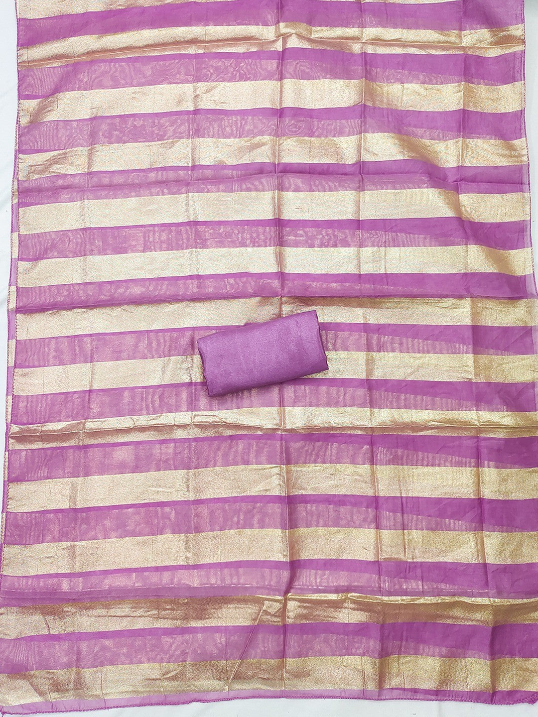 Lavender Striped Weaving Shimmer Dress Material With Intricate Cording Embroidery & Sequins - Image 2