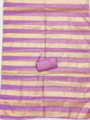 Luxurious Lavender Striped Weaving Shimmer Silk Dress Material With Cording Embroidery & Sequin Work - Image 2