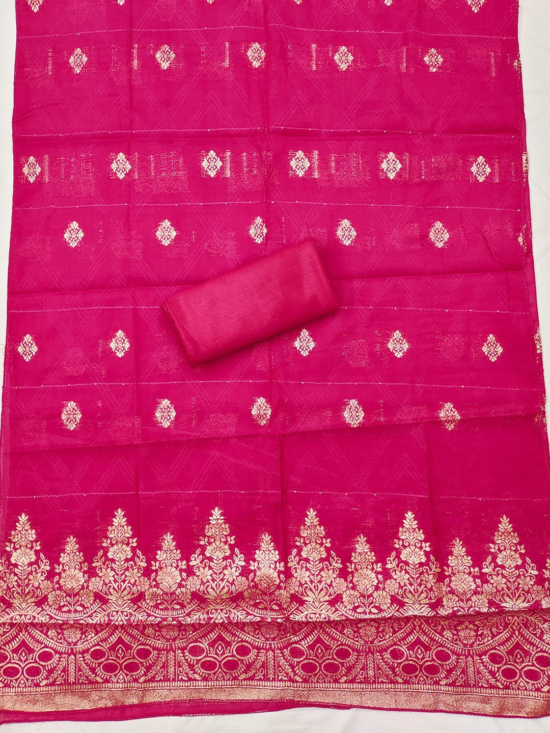 Designer Rani Pink Art Silk Dress Material Enhanced With Beads & Sequins Embroidered Work - Image 2