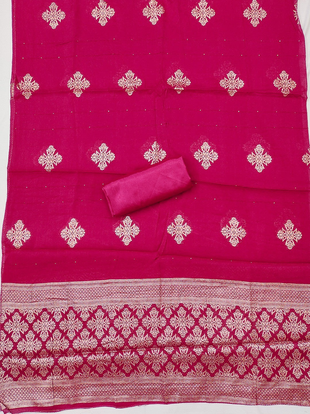 Stylish Pink Art Silk Dress Material With Detailed Cording Beads & Sequins Embellished Work - Image 2