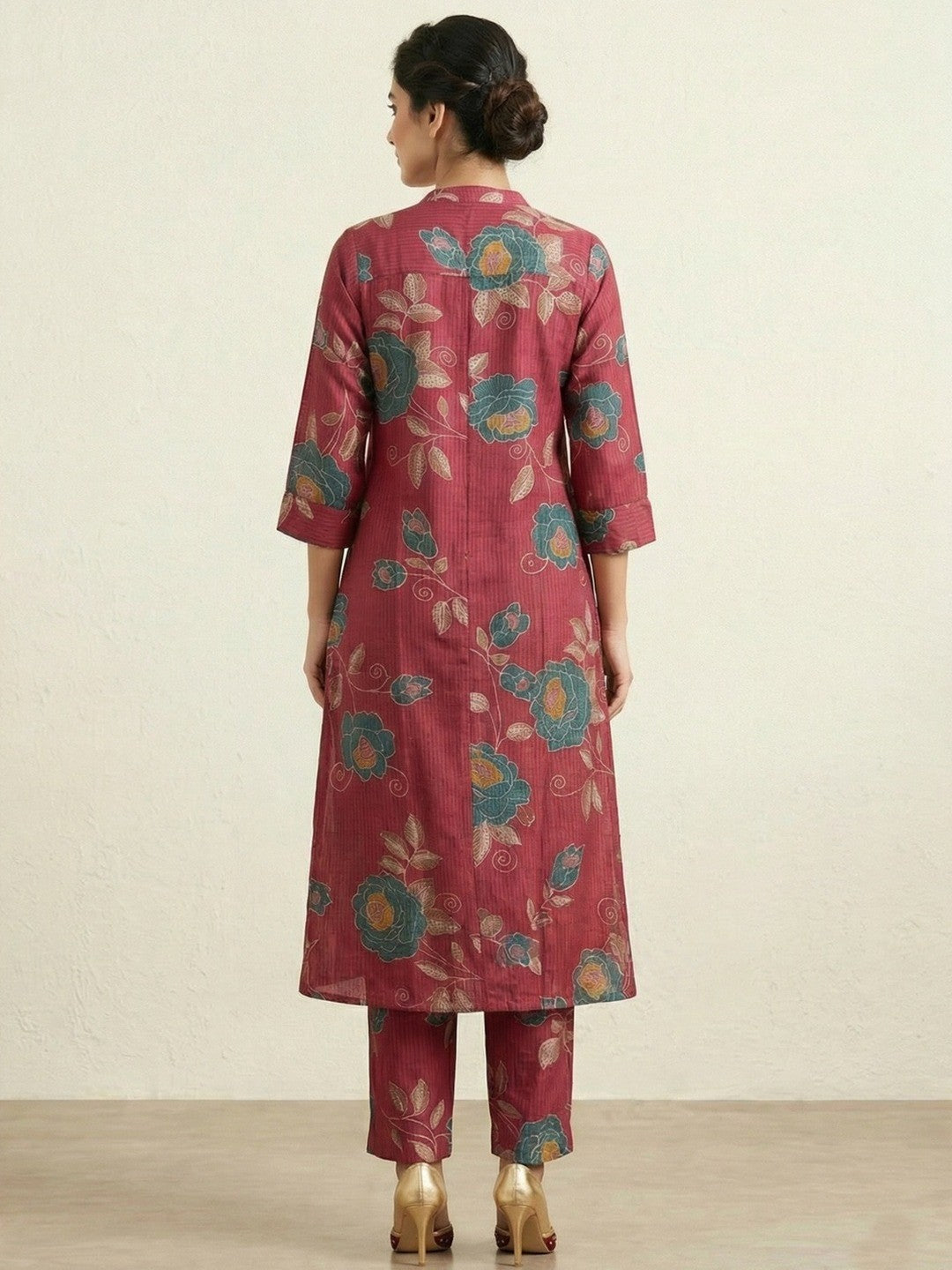 Pink Floral Printed Viscose A-Line Top Bottom Set by Aariya Designs - Image 3