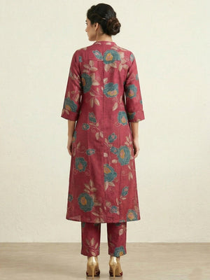 Pink Floral Printed Viscose A-Line Top Bottom Set by Aariya Designs - Image 2