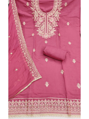 Elegant Dusty Rose Pink Cotton Silk Embroidered Dress Material - Image 2