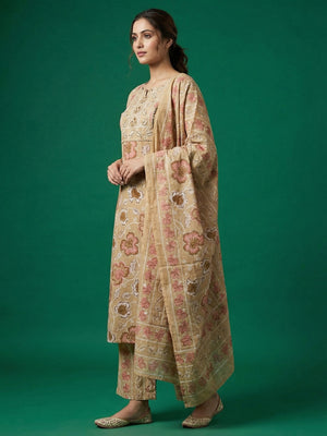 Yellow Floral Printed Pure Cotton Salwar Suit with Dupatta for Timeless Ethnic Elegance - Image 2