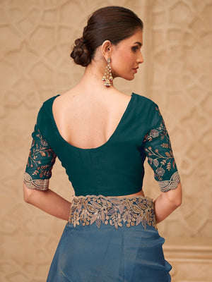 Bluish Grey Georgette Saree with Elegant Embroidered Work and Modern Ethnic Appeal - Image 2