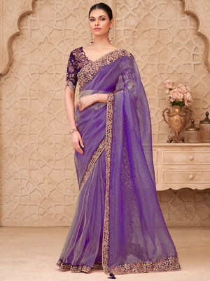 Purple Georgette Saree with Elegant Embroidered Work and Modern Ethnic Appeal - Image 1