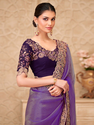 Purple Georgette Saree with Elegant Embroidered Work and Modern Ethnic Appeal - Image 2