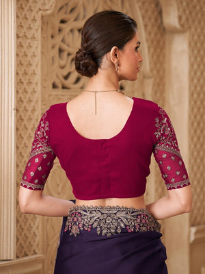 Wine Georgette Saree Featuring Detailed Embroidered Border - Image 2