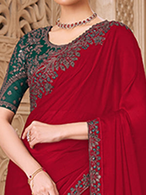 Deep Pink Georgette Saree Featuring Detailed Embroidered Border - Image 2