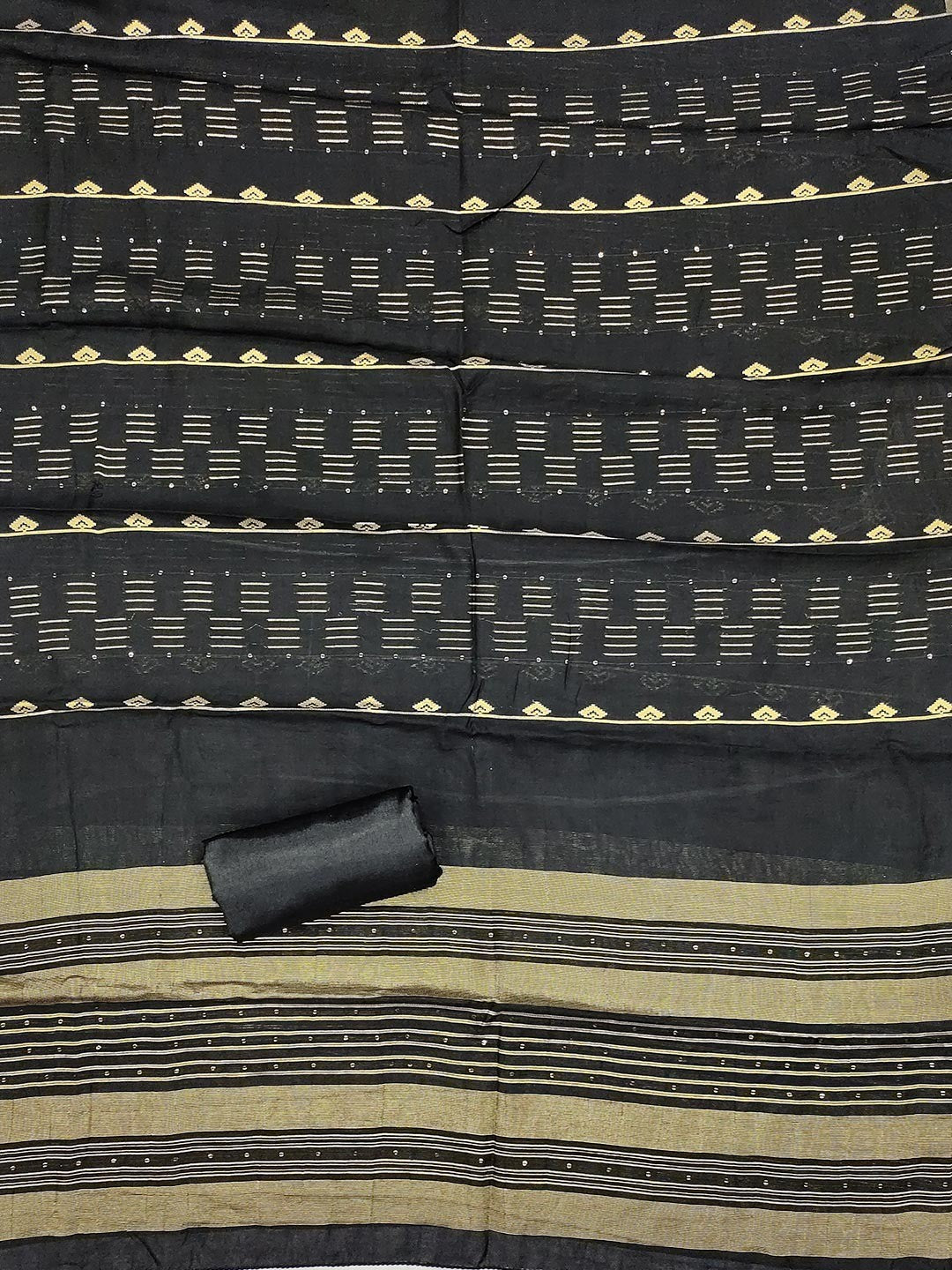 Elegant Black Sequins Embroidered Chanderi Jacquard Dress Material With Beads & Moti Handwork - Image 2