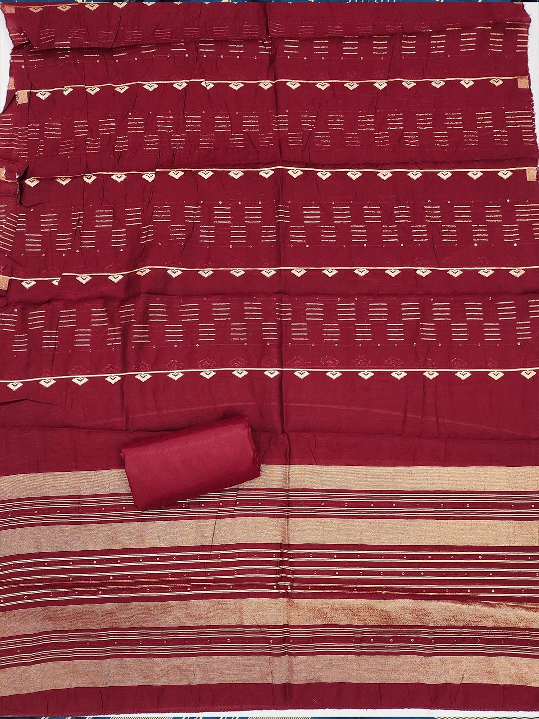Elegant Maroon Sequins Embroidered Chanderi Jacquard Dress Material With Beads & Moti Handwork - Image 2