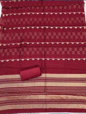 Elegant Maroon Sequins Embroidered Chanderi Jacquard Dress Material With Beads & Moti Handwork - Image 2