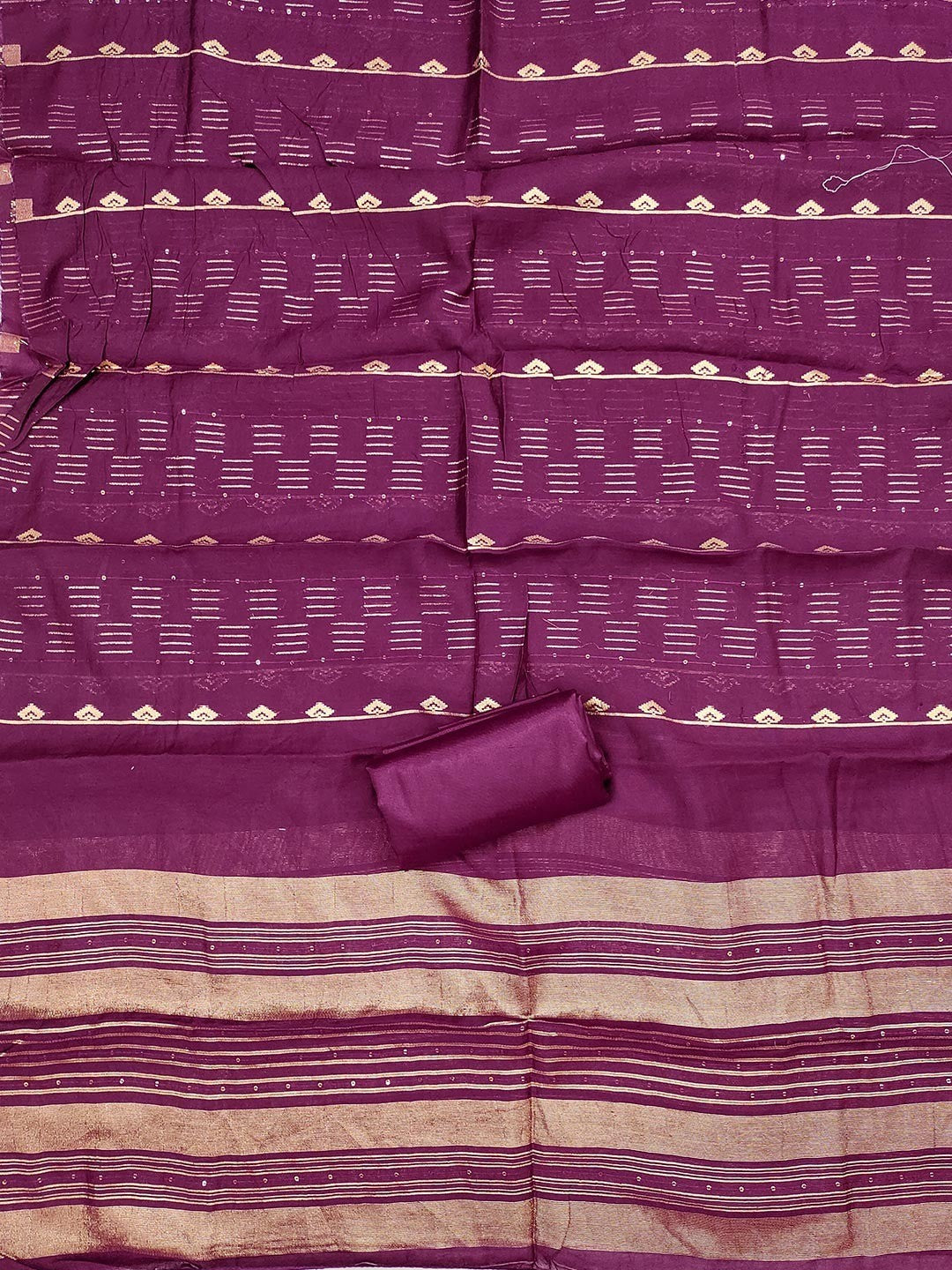 Elegant Wine Sequins Embroidered Chanderi Jacquard Dress Material With Beads & Moti Handwork - Image 2