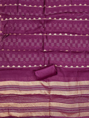 Elegant Wine Sequins Embroidered Chanderi Jacquard Dress Material With Beads & Moti Handwork - Image 2