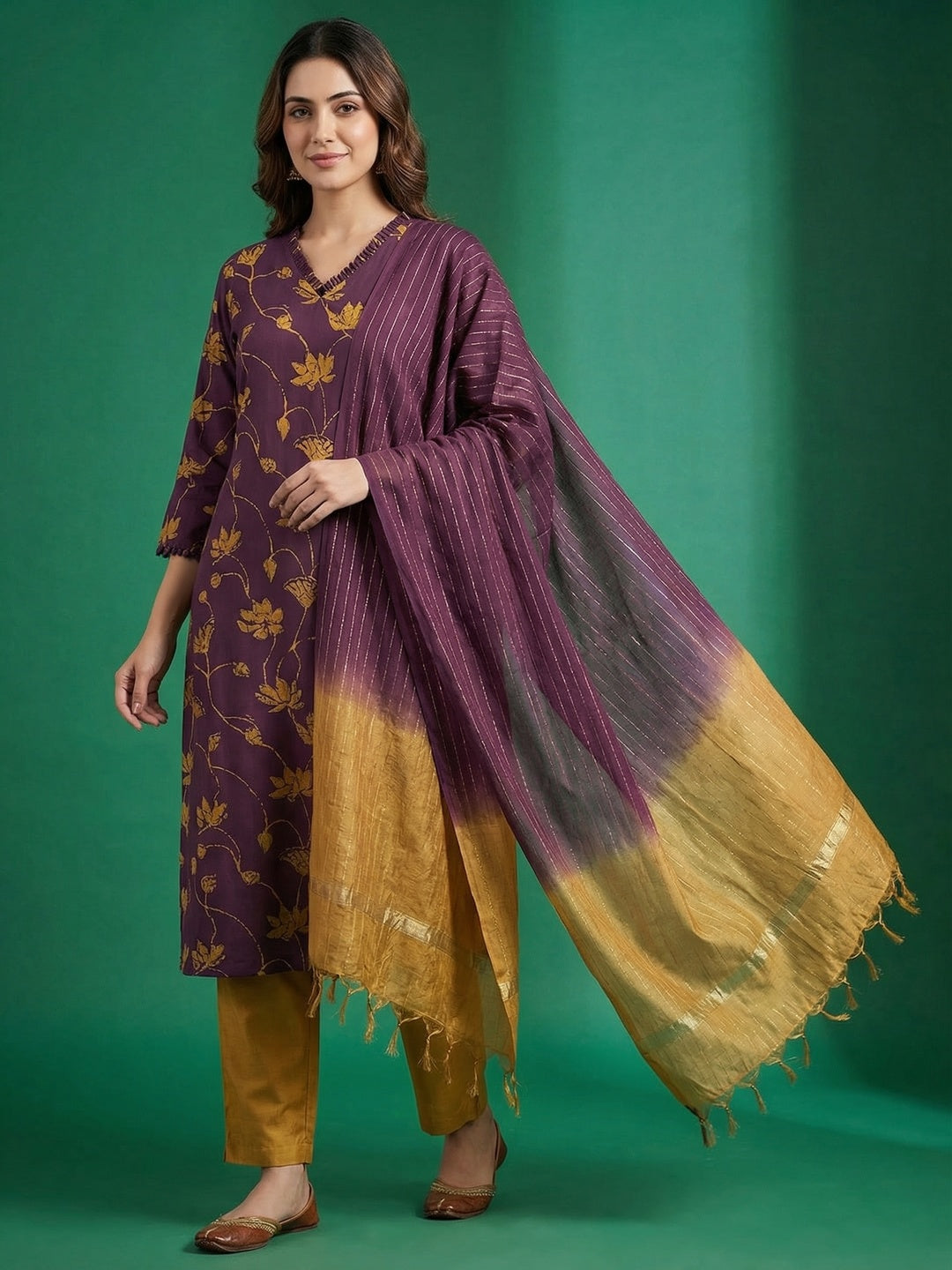 Purple Viscose Floral Printed Suit Set with Dupatta for Elegant Everyday Ethnic Look - Image 1