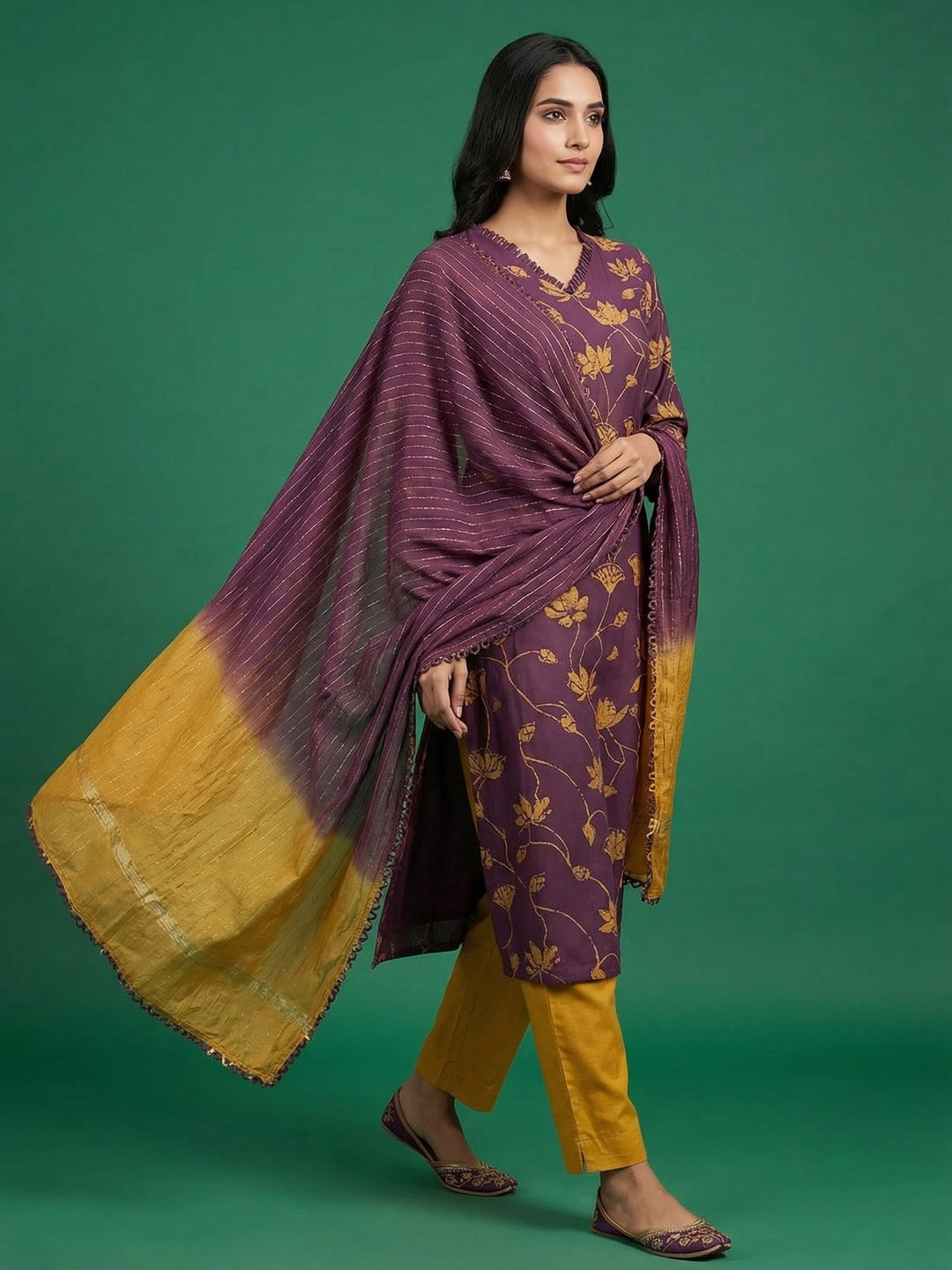 Purple Viscose Floral Printed Suit Set with Dupatta for Elegant Everyday Ethnic Look - Image 3